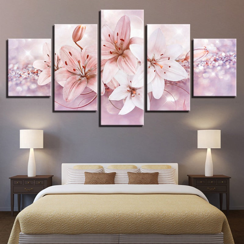 5 Piece Red & White Ombre Flower - Canvas Wall Art Painting | Bowlift