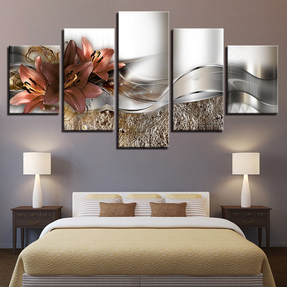 Timeless Peach Lilies 5 Piece - Canvas Wall Art Painting | Bowlift