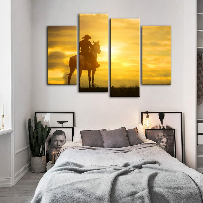 A Cowboy And His Steed-Canvas Wall Art Painting 4 Pieces | Bowlift