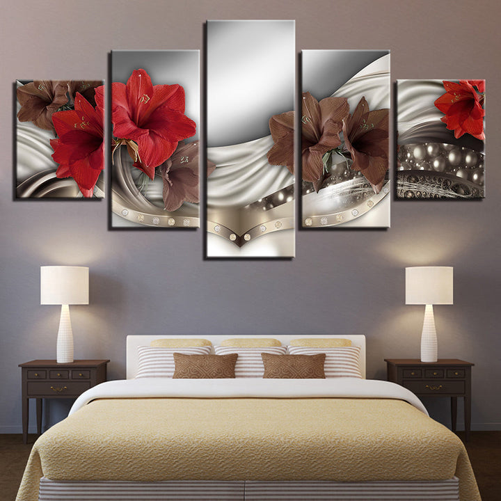 Rich Elegant Red Flowers 5 Piece - Canvas Wall Art Painting | Bowlift