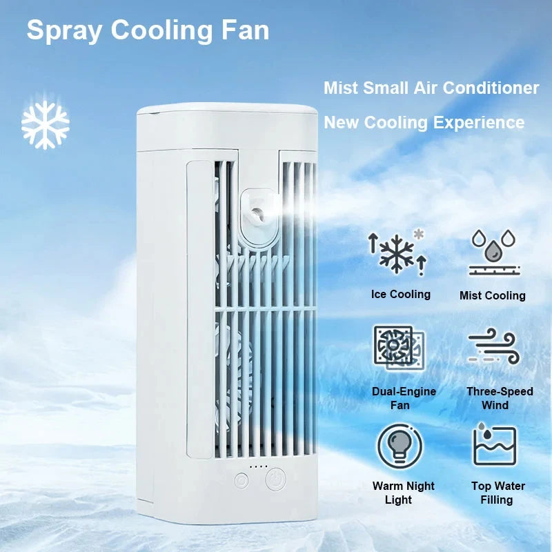 Mini Portable Air Conditioner Desk Fan with Spray Cooling | Bowlift