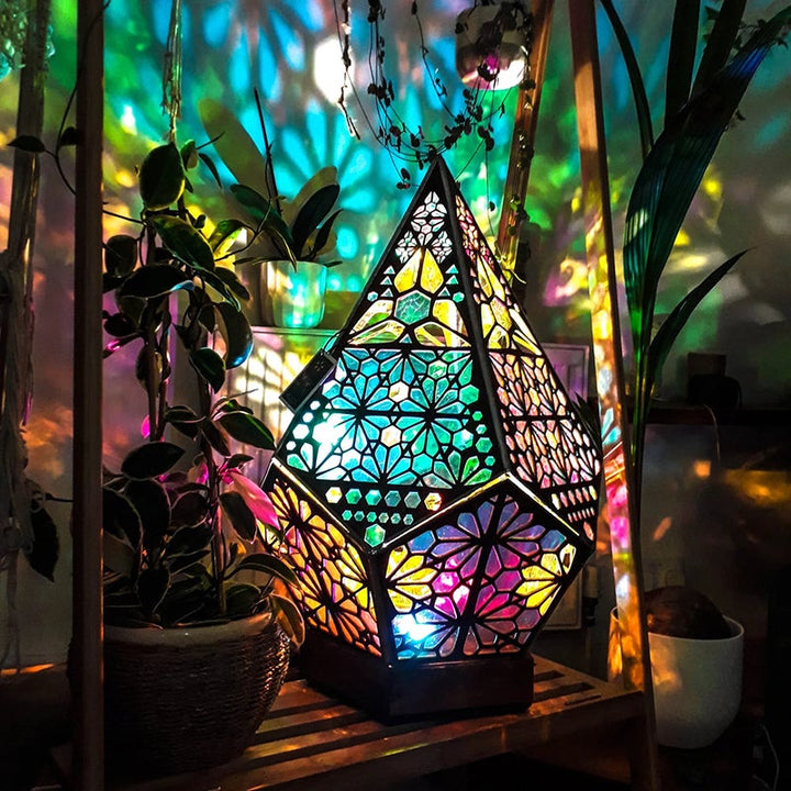 Bohemian Polar Star Wooden Floor Lamp, LED Colorful Star Projector | Bowlift