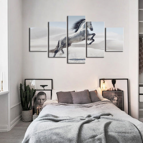 5 Piece Jumping White Horse - Canvas Wall Art Painting | Bowlift