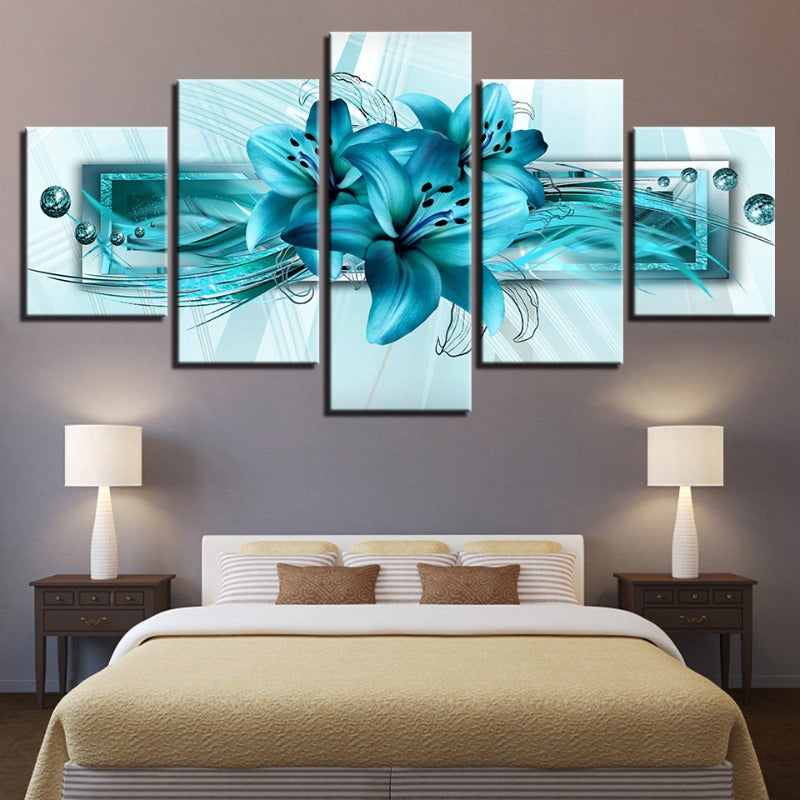 5 Piece Blue Tulip Flower - Canvas Wall Art Painting | Bowlift