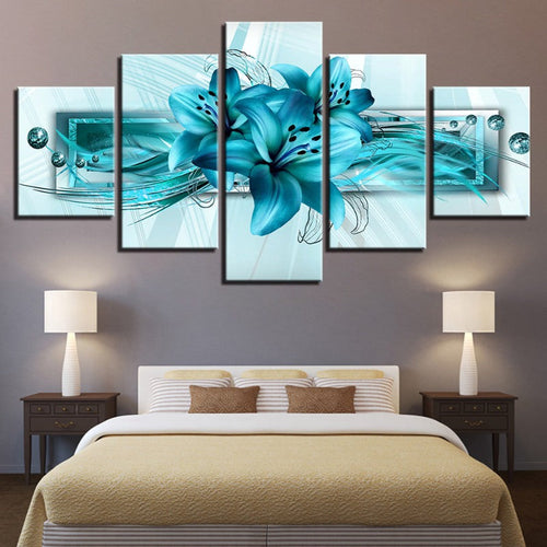 5 Piece Blue Tulip Flower - Canvas Wall Art Painting | Bowlift
