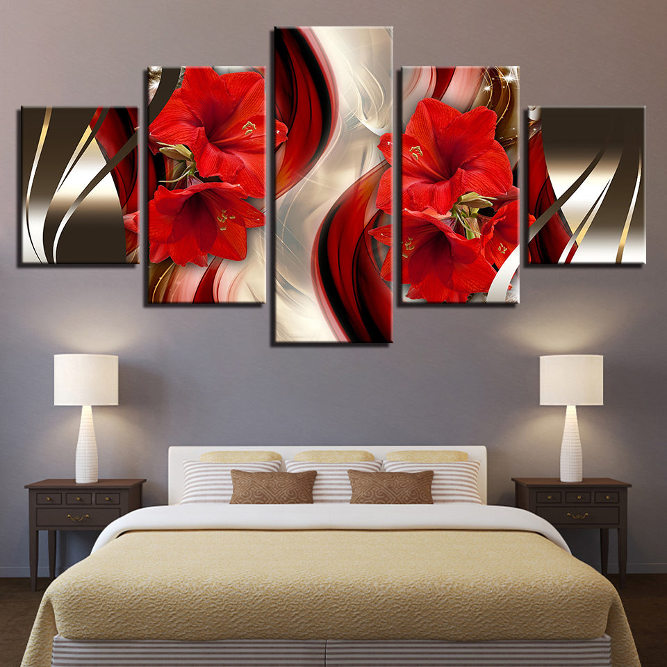 Stunning Red Amaryllis 5 Piece - Canvas Wall Art Painting | Bowlift