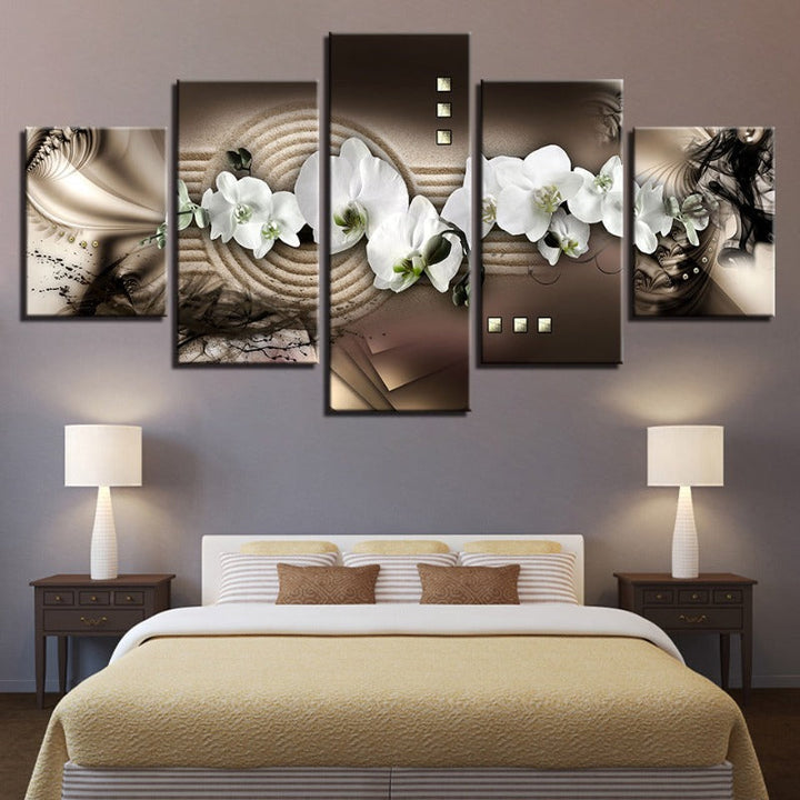 Abstract White Orchids 5 Piece - Canvas Wall Art Painting | Bowlift