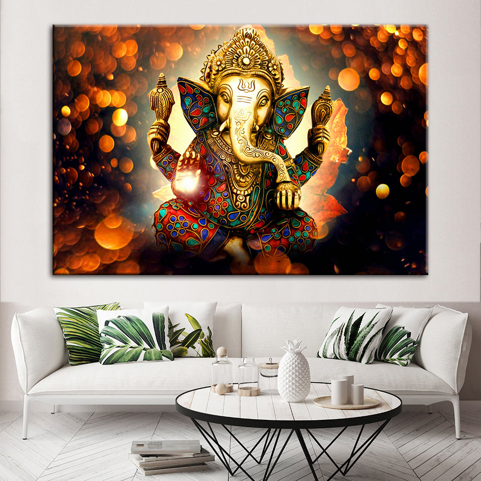Hindu Lord Ganesha - Canvas Wall Art Painting | Bowlift