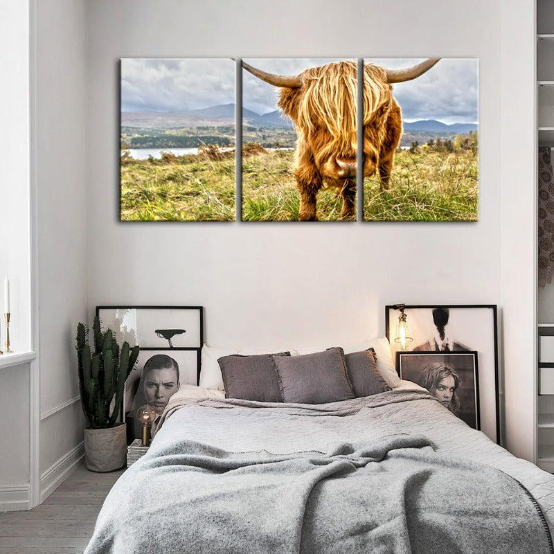 Cute Wild Cow-Canvas Wall Art Painting 3 Pieces | Bowlift