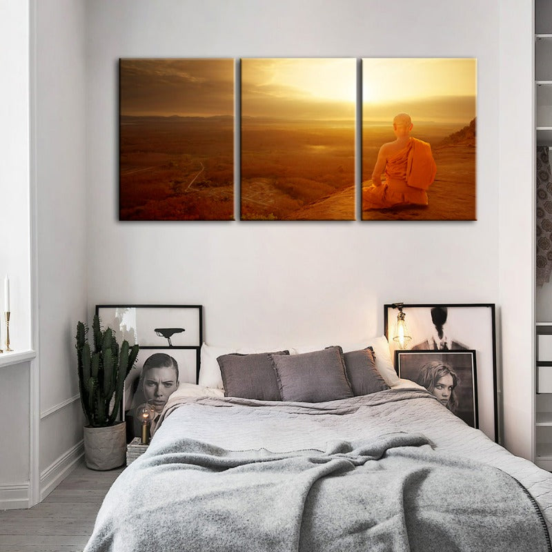 Tranquil Cliffside Sunset-Canvas Wall Art Painting 3 Pieces | Bowlift