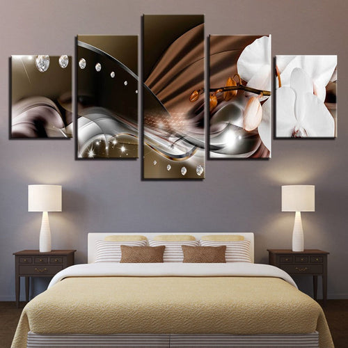 5 Piece Metallic Background Close Up Flower - Canvas Wall Art Painting | Bowlift