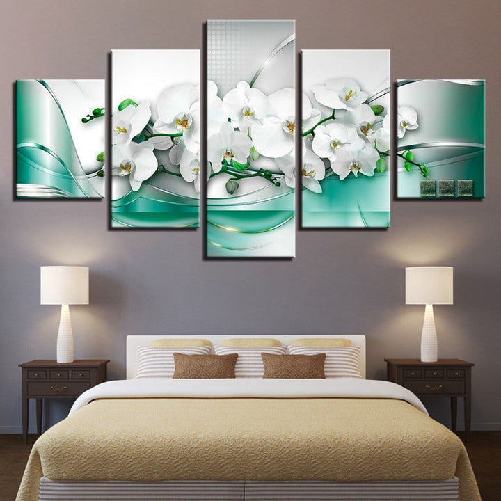 5 Piece Sea Green Background White Tulip Flower - Canvas Wall Art Painting | Bowlift