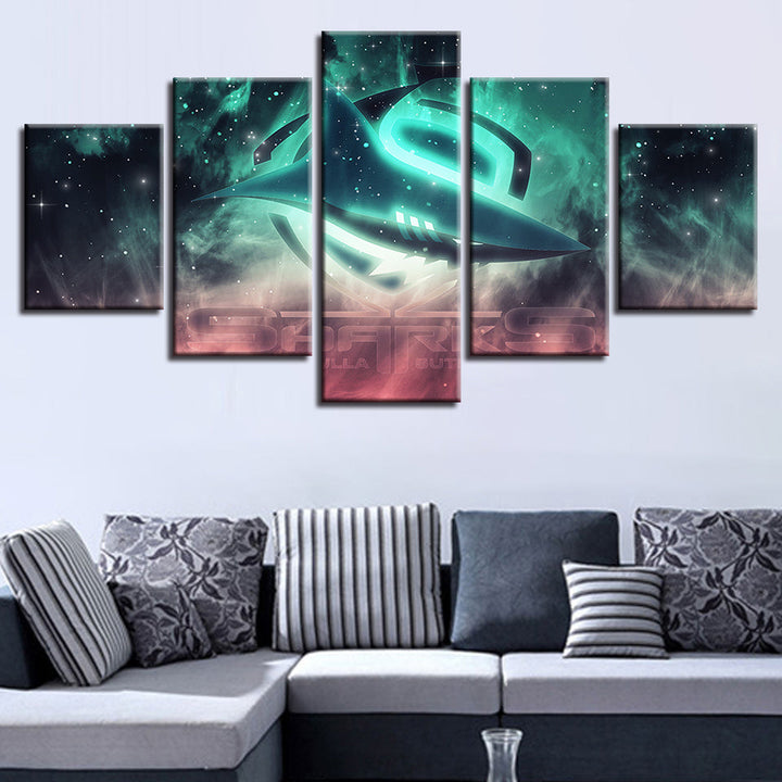 Cronulla Sharks Logo 5 Piece - Canvas Wall Art Painting | Bowlift