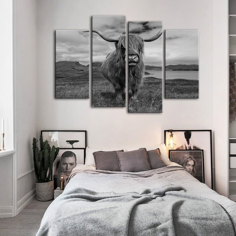 4 Piece Black And White Cow - Canvas Wall Art Painting | Bowlift