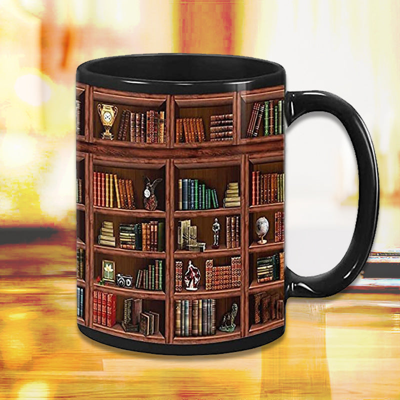 BowLift | Bookshelf Ceramic Coffee Mug - Gift for Cat Book Lovers