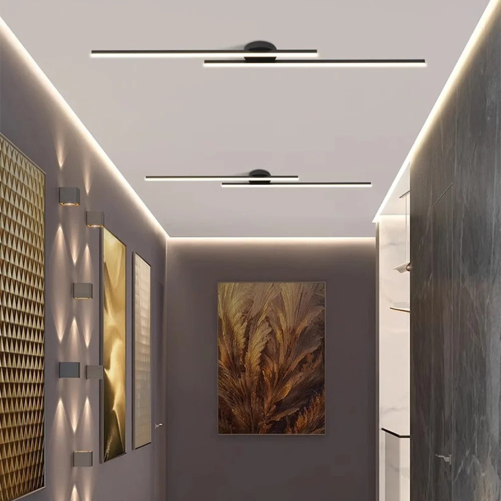 BowLift | Minimalist Modern Hallway Lights – Long Strip Linear Ceiling Lamp, Close-to-Ceiling Chandelier, Remote Dimmable for Home Interiors