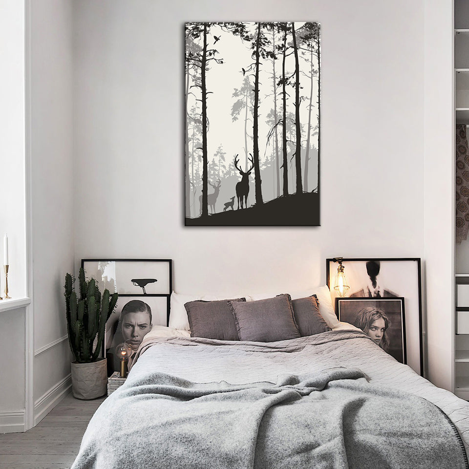 Silhouette Deer Family - Canvas Wall Art Painting | Bowlift