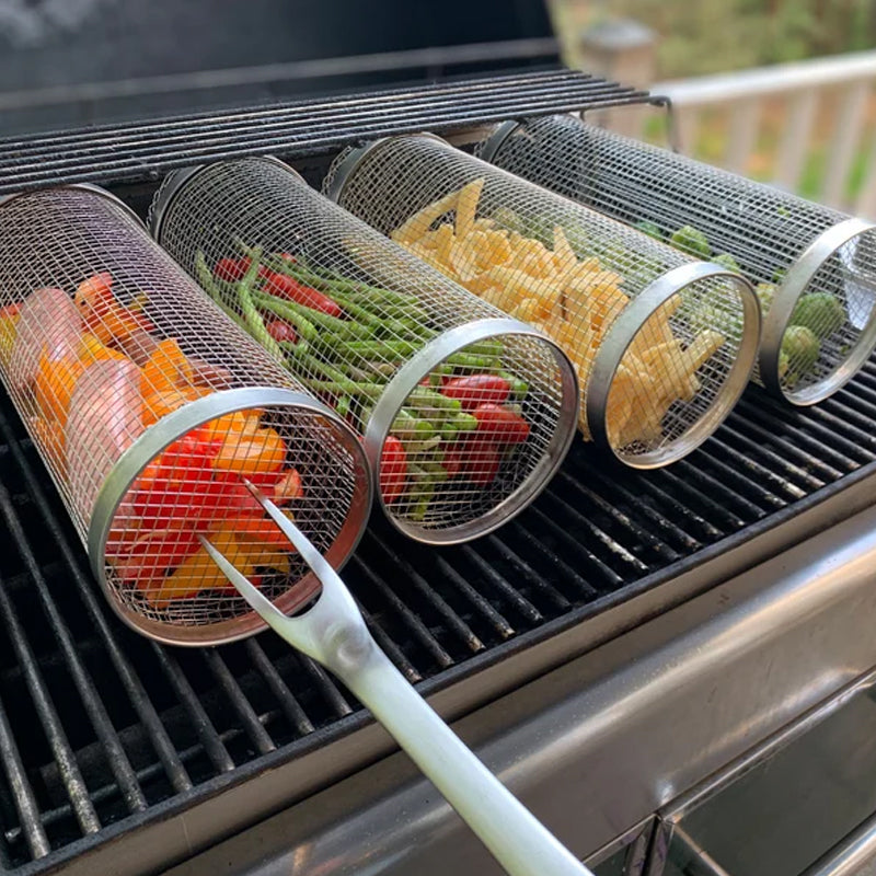Stainless Steel Rolling BBQ Grill Basket | Bowlift