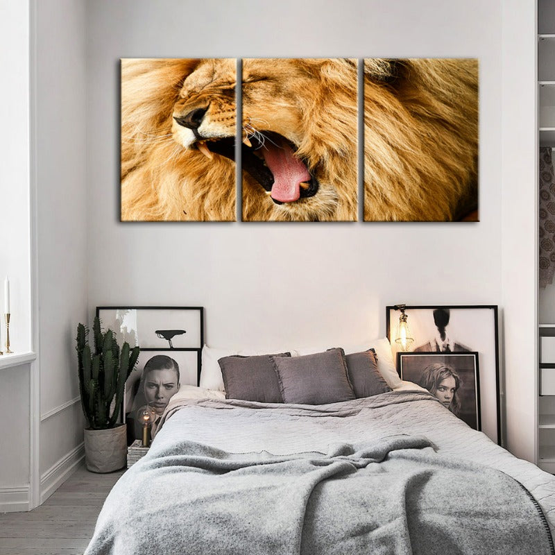 Enraged Lion's Roar-Canvas Wall Art Painting 3 Pieces | Bowlift