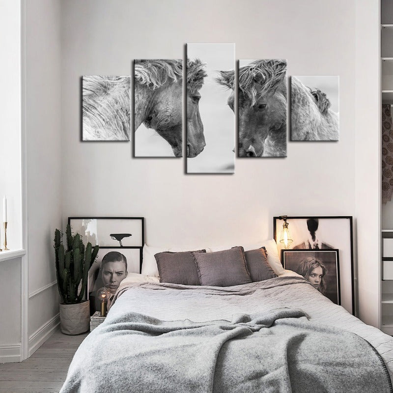 5 Piece Two White Horses - Canvas Wall Art Painting | Bowlift