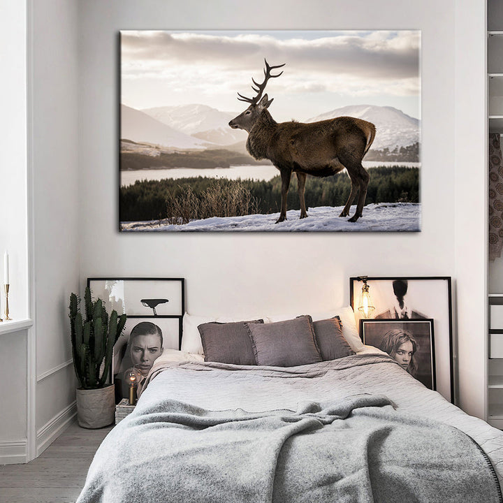 Somber Winter Deer - Canvas Wall Art Painting | Bowlift