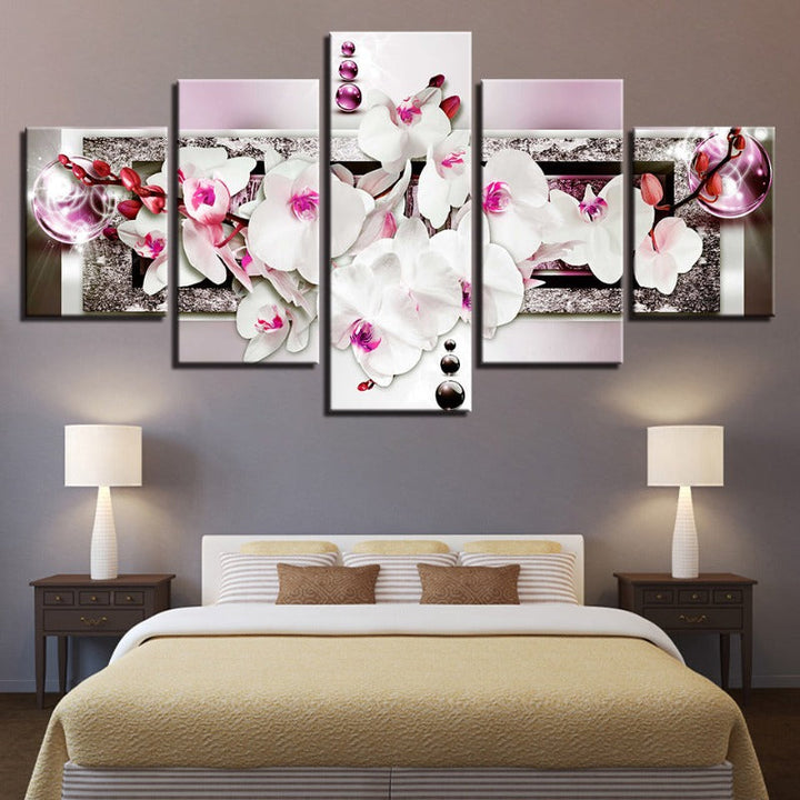 5 Piece Pink Glow Hue White Flower - Canvas Wall Art Painting | Bowlift