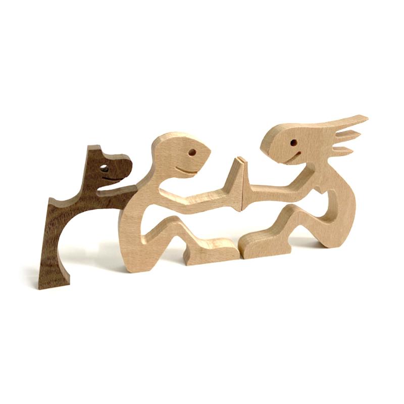 Pet Lover Gifts Wood Sculpture Family & Puppy Wooden Crafts Table Ornaments | Bowlift