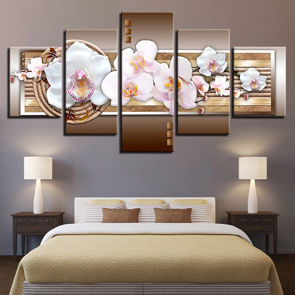 Classy Pink Orchids 5 Piece-Canvas Wall Art Painting | Bowlift