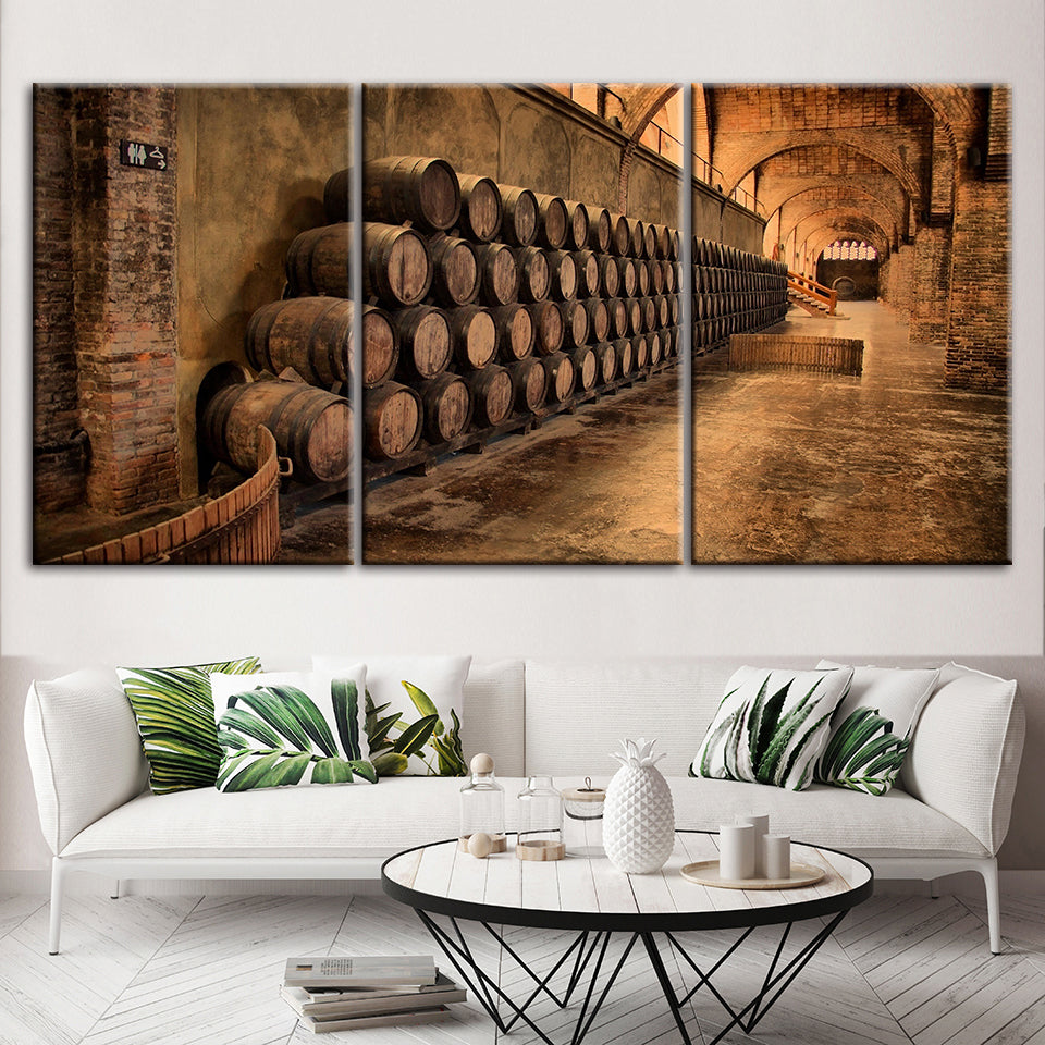Rustic Barrels 3 Piece - Canvas Wall Art Painting | Bowlift