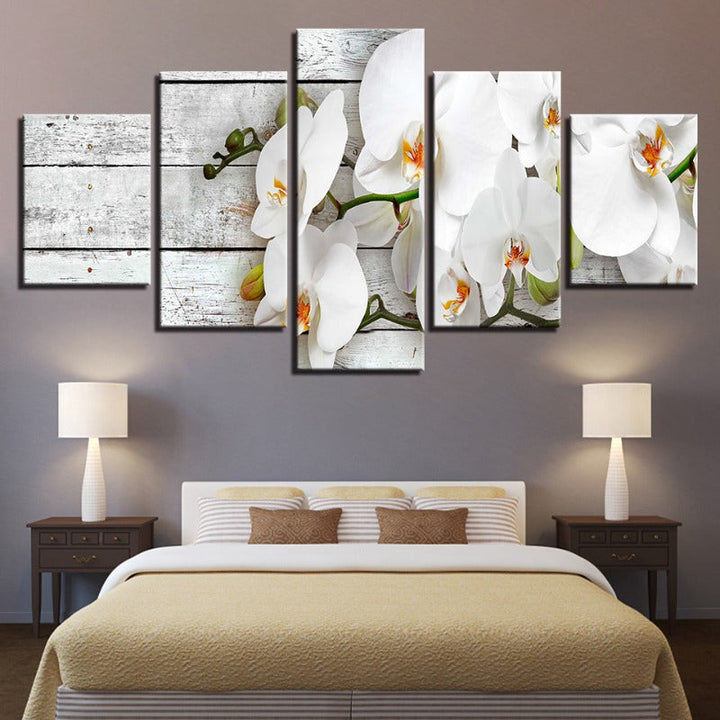 5 Piece Orange Hue White Flower - Canvas Wall Art Painting | Bowlift
