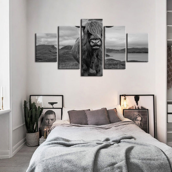 5 Piece Black and White Cow - Canvas Wall Art Painting | Bowlift