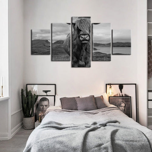 5 Piece Black and White Cow - Canvas Wall Art Painting | Bowlift