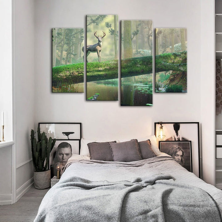 4 Piece Enchanted Forest Deer - Canvas Wall Art Painting | Bowlift