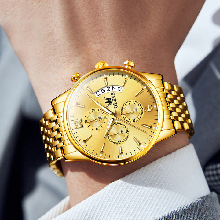 BowLift | Luxury Gold Three-Eye Chronograph Dial Automatic Mechanical Watch