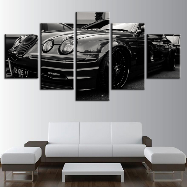 5 Piece Black 3 Headlight Old Vintage Car - Canvas Wall Art Painting | Bowlift