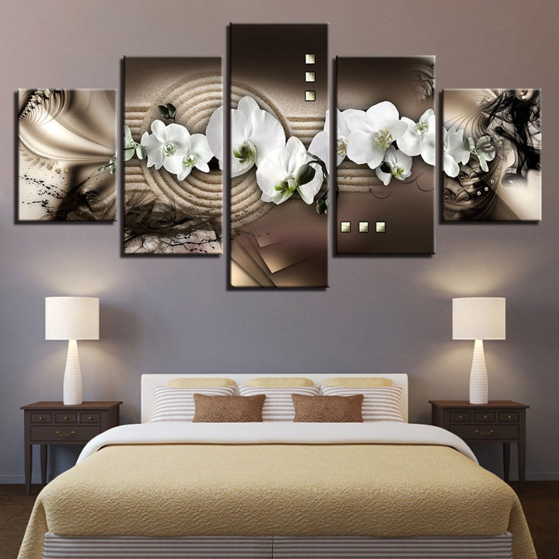 5 Piece Abstract White Flower - Canvas Wall Art Painting | Bowlift