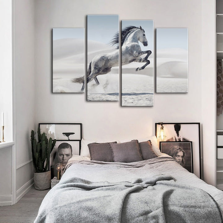 4 Piece Jumping White Horse - Canvas Wall Art Painting | Bowlift