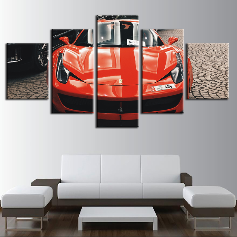 5 Piece Front Close-Up Red Classic Car - Canvas Wall Art Painting | Bowlift