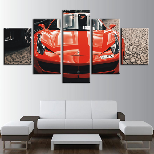 5 Piece Front Close-Up Red Classic Car - Canvas Wall Art Painting | Bowlift