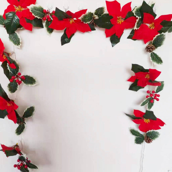 BowLift | Christmas Red Flower Fruit Faux Velvet Flower LED String Lights