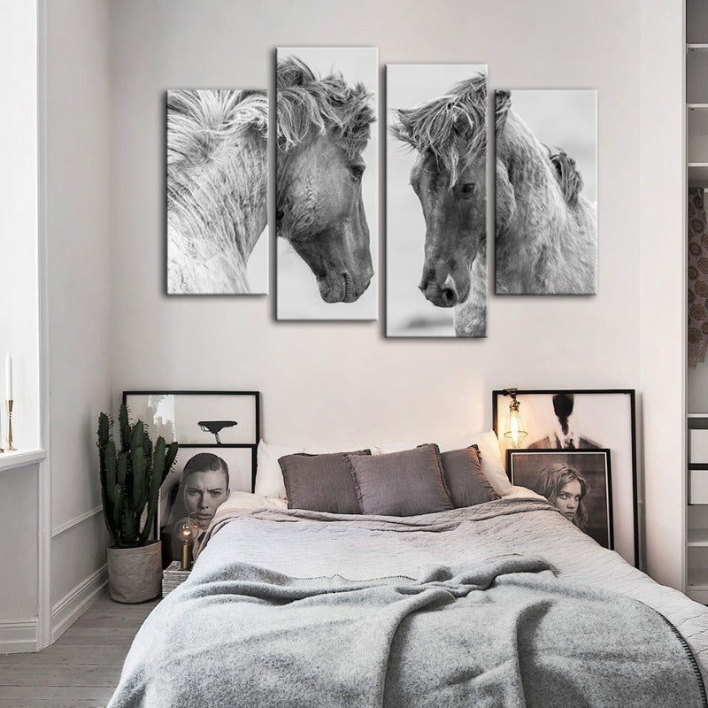 4 Piece Two White Horses - Canvas Wall Art Painting | Bowlift