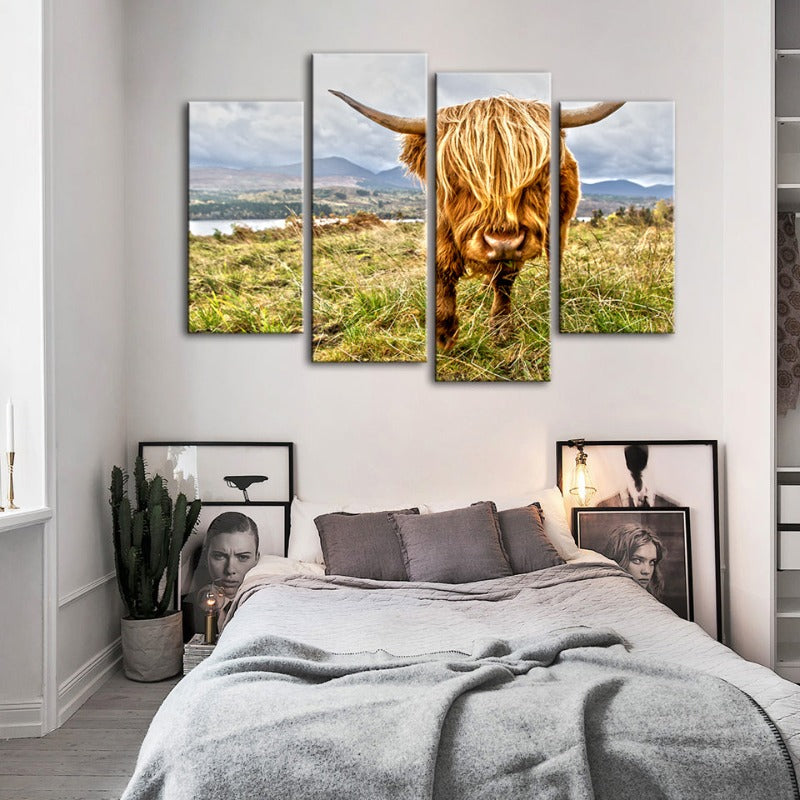 4 Piece Cute Wild Cow - Canvas Wall Art Painting | Bowlift