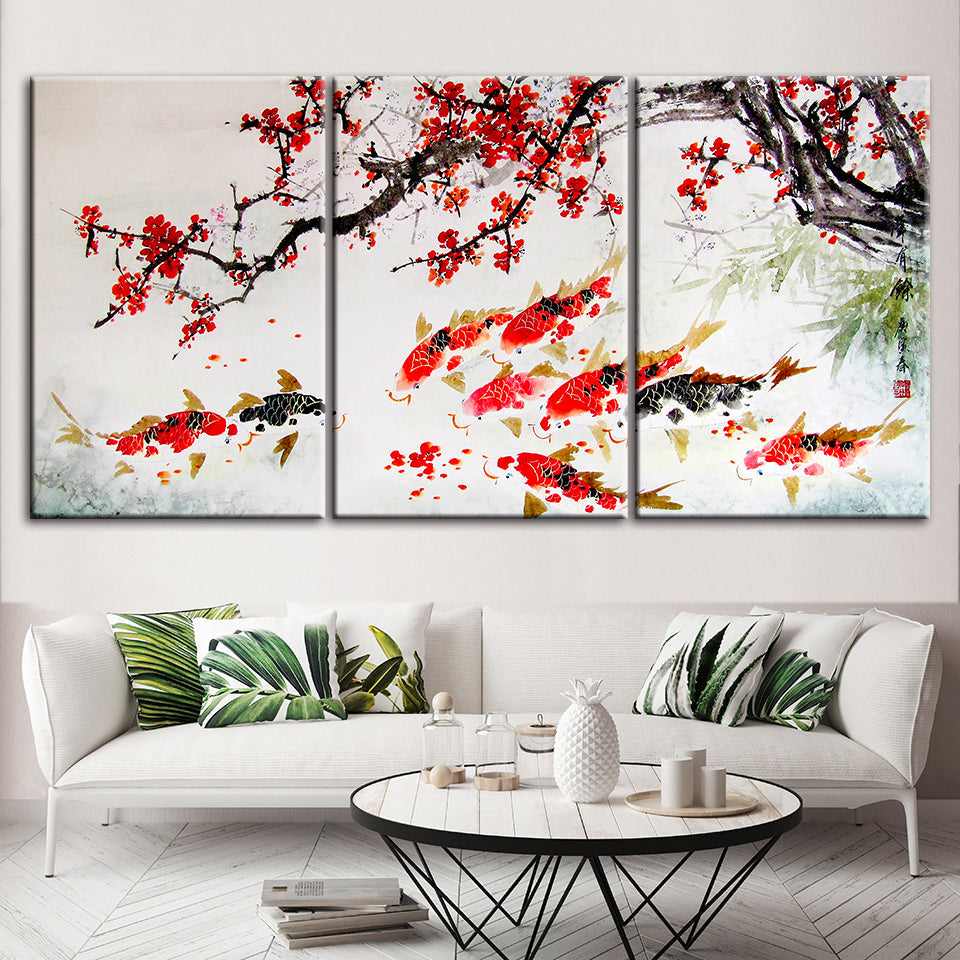 Red Koi 3 Piece - Canvas Wall Art Painting | Bowlift