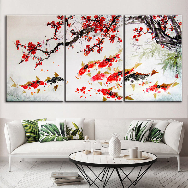 Red Koi 3 Piece - Canvas Wall Art Painting | Bowlift