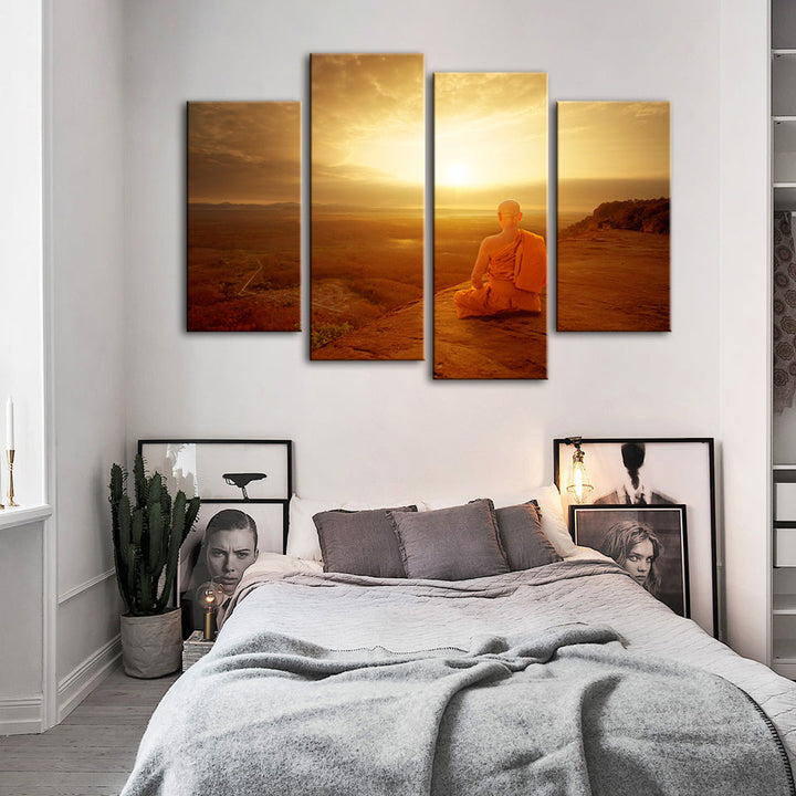 4 Piece Tranquil Cliffside Sunset  - Canvas Wall Art Painting | Bowlift