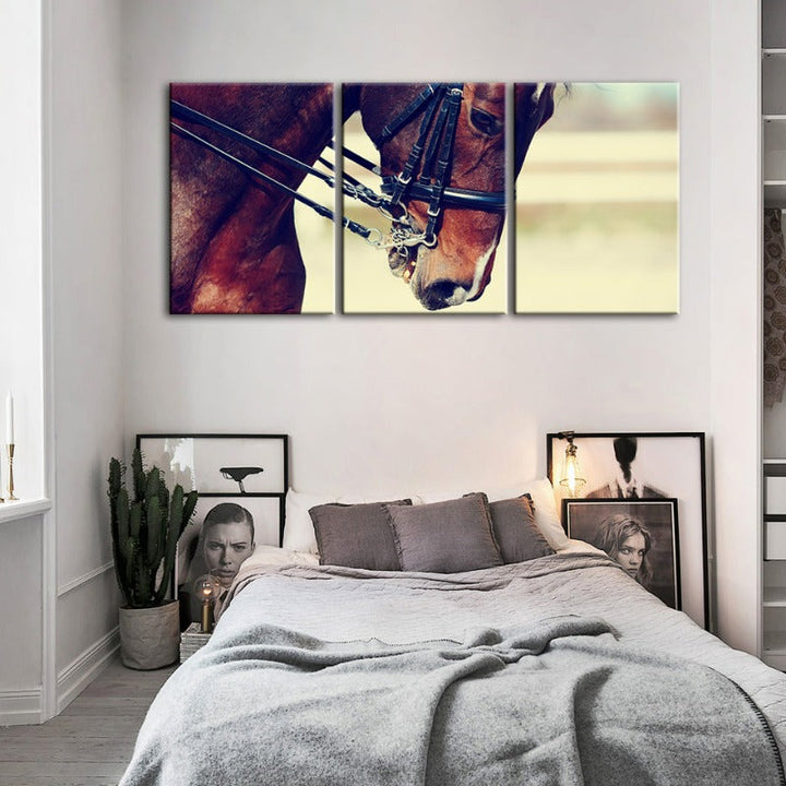 Graceful Haltered Horse-Canvas Wall Art Painting 3 Pieces | Bowlift