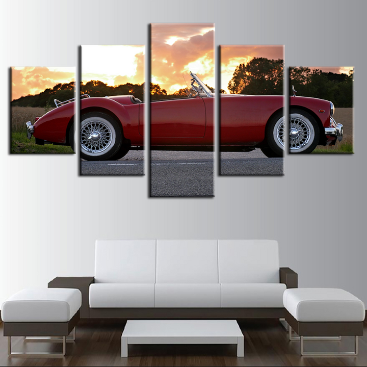 5 Piece Vintage Red Metallic Car - Canvas Wall Art Painting | Bowlift