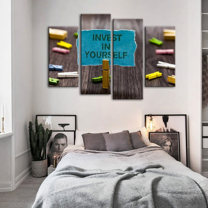 4 Piece Invest In Yourself - Canvas Wall Art Painting | Bowlift