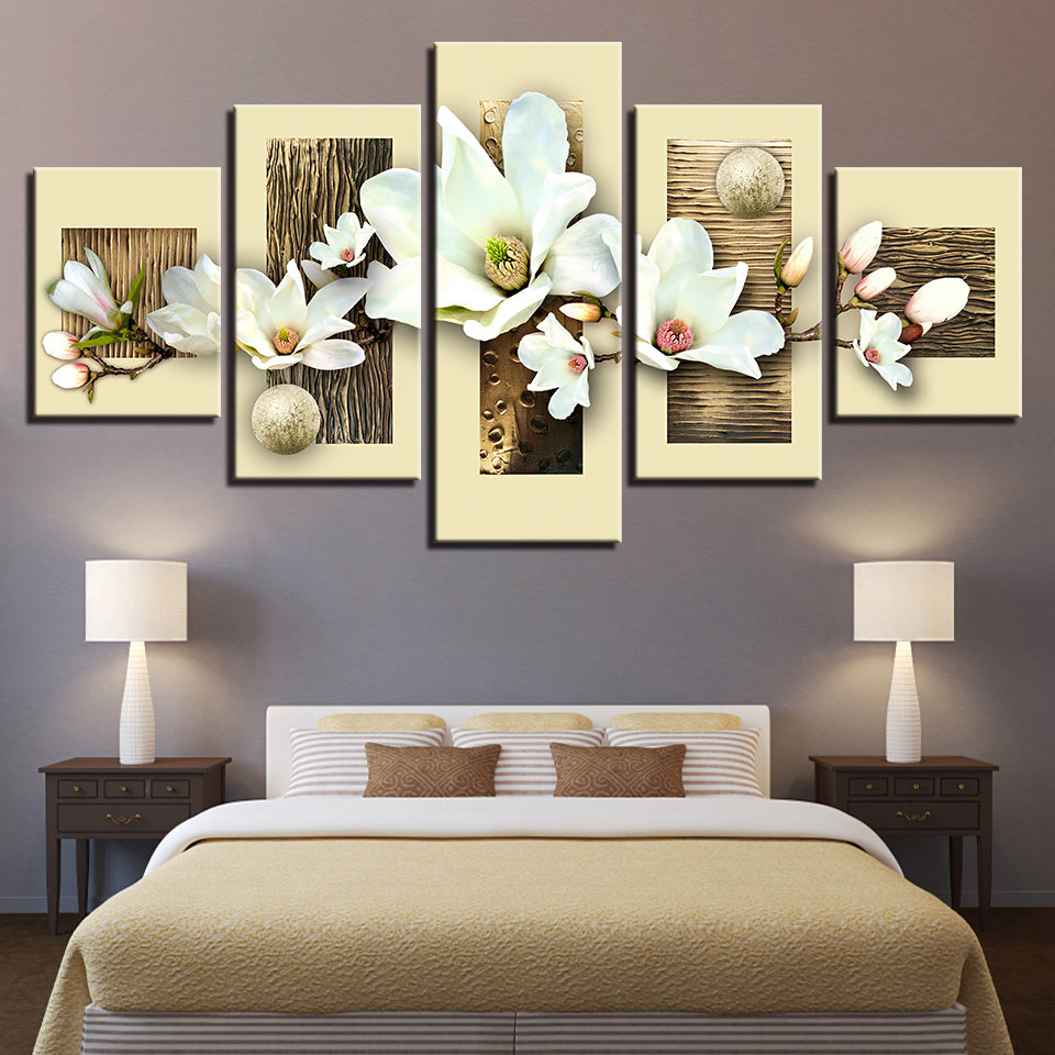 Textured Multicolored Magnolias 5 Piece - Canvas Wall Art Painting | Bowlift