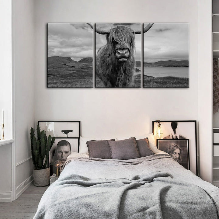 Black and White Cow-Canvas Wall Art Painting 3 Pieces | Bowlift